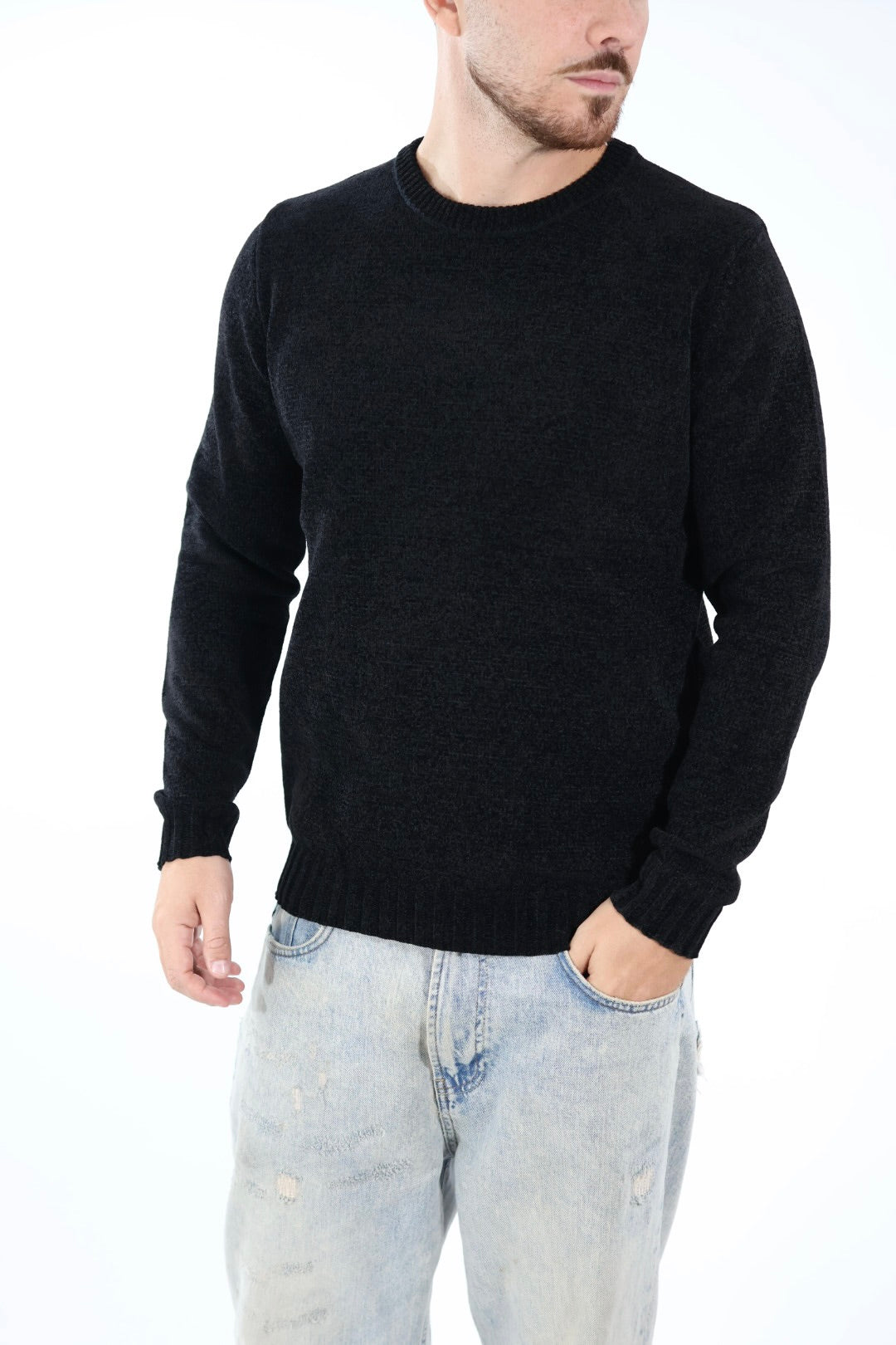 Maglione 363 girocollo ciniglia nero LANDEK