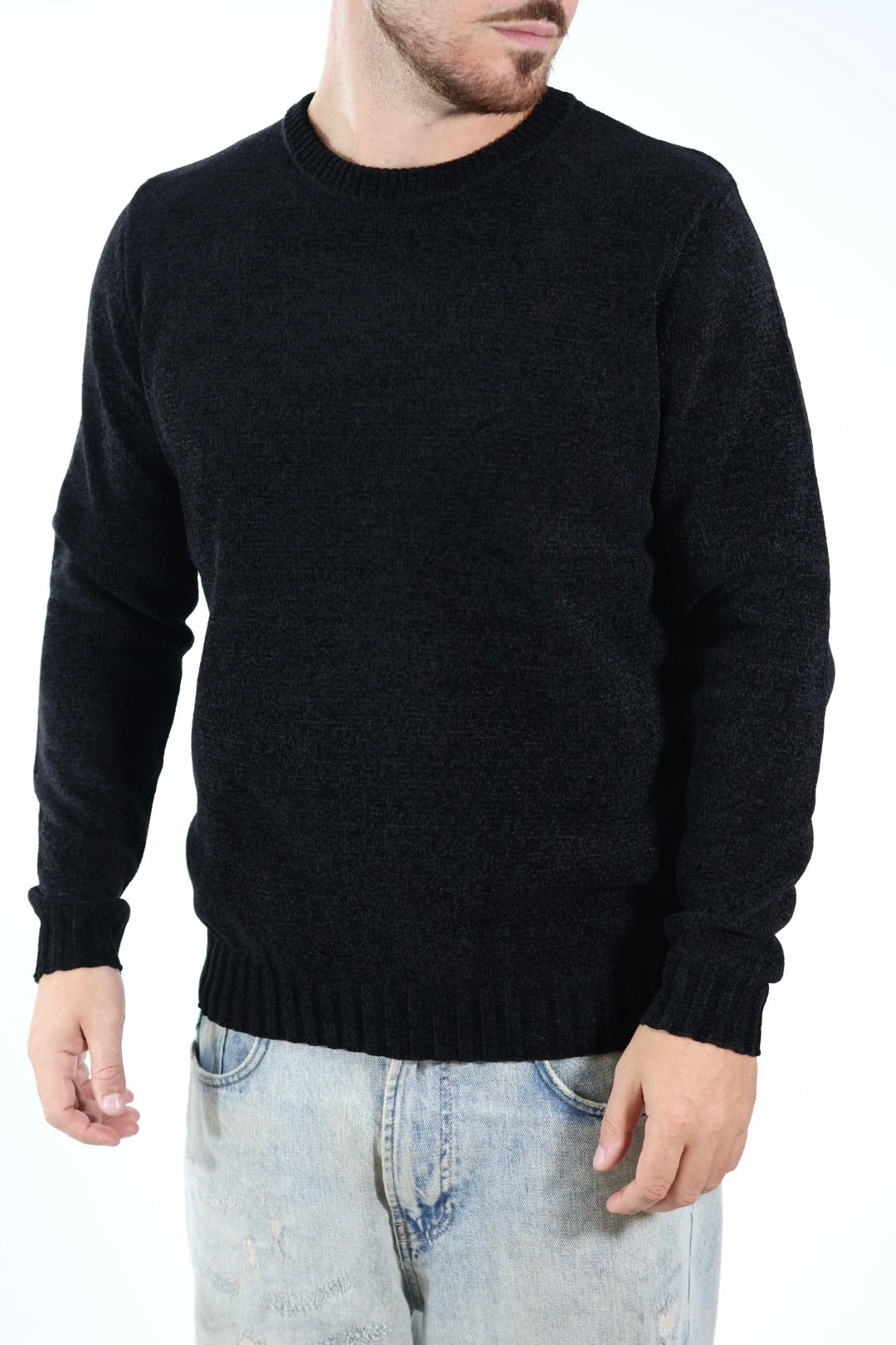 Maglione 363 girocollo ciniglia nero LANDEK