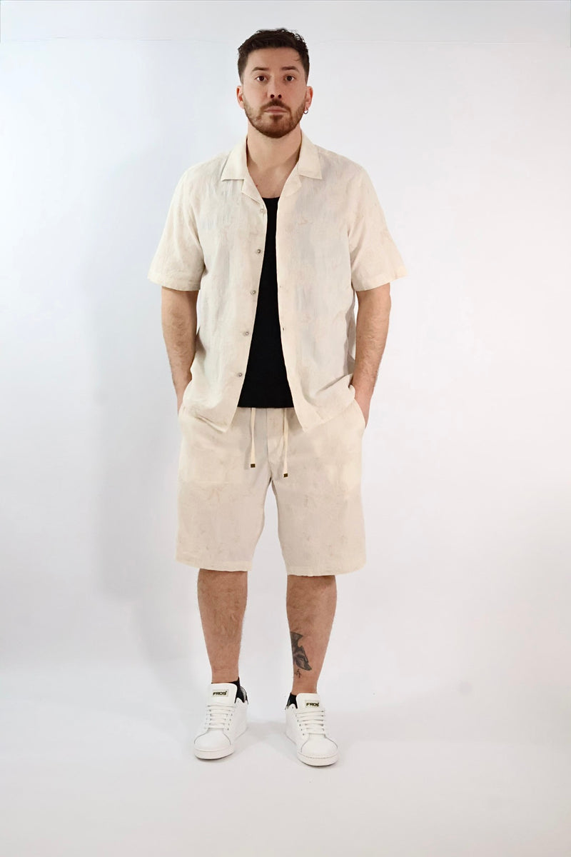 Camicia m/m jaquard ricami lino/cotone 830 BL11