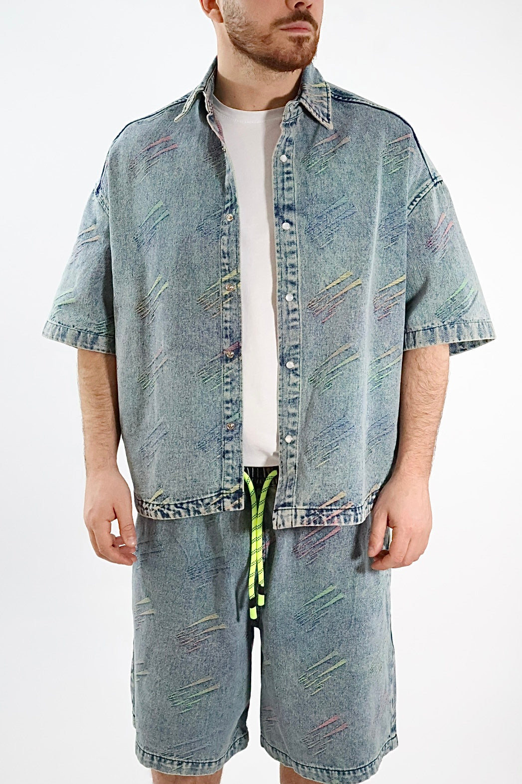 Camicia denim m/m triangoli fluo 231 BERNA