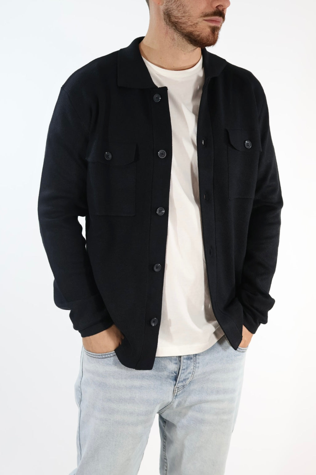 Cardigan 044 polo punto milano nero BERNA