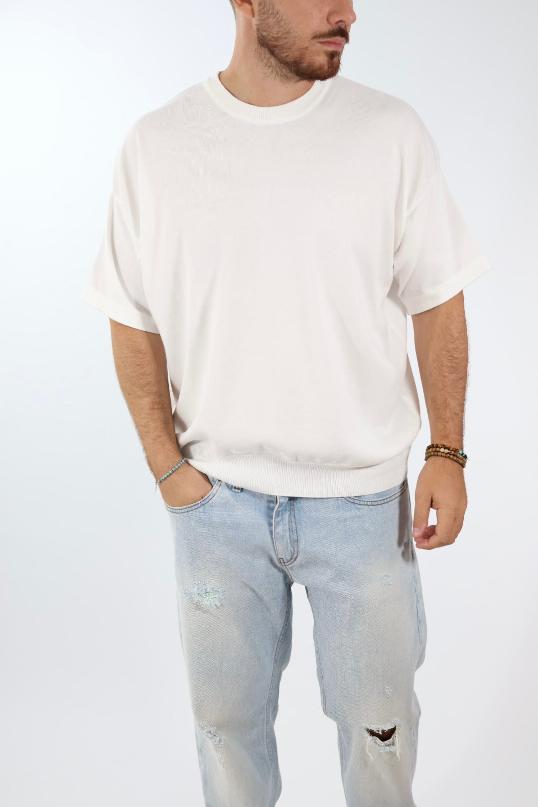 T shirt in maglia cropped over 432 BERNA