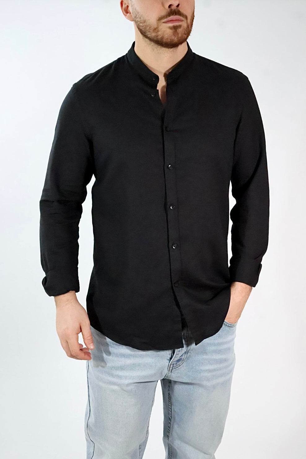 Camicia lino/cotone collo coreana C25 OVER-D