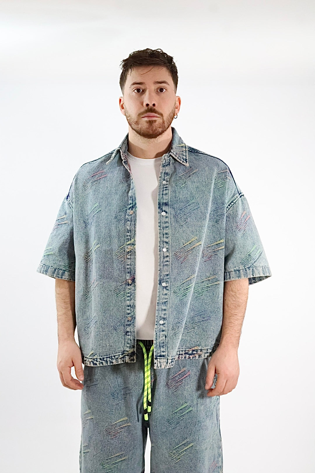 Camicia denim m/m triangoli fluo 231 BERNA