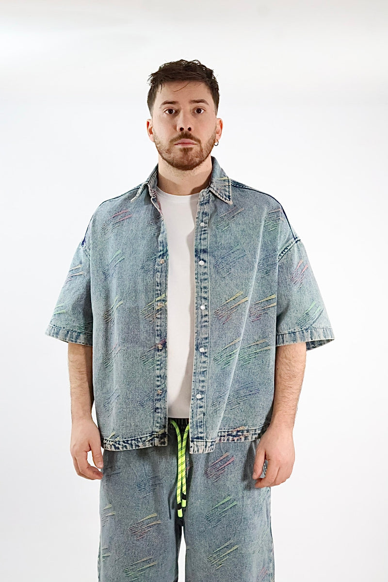 Camicia denim m/m triangoli fluo 231 BERNA