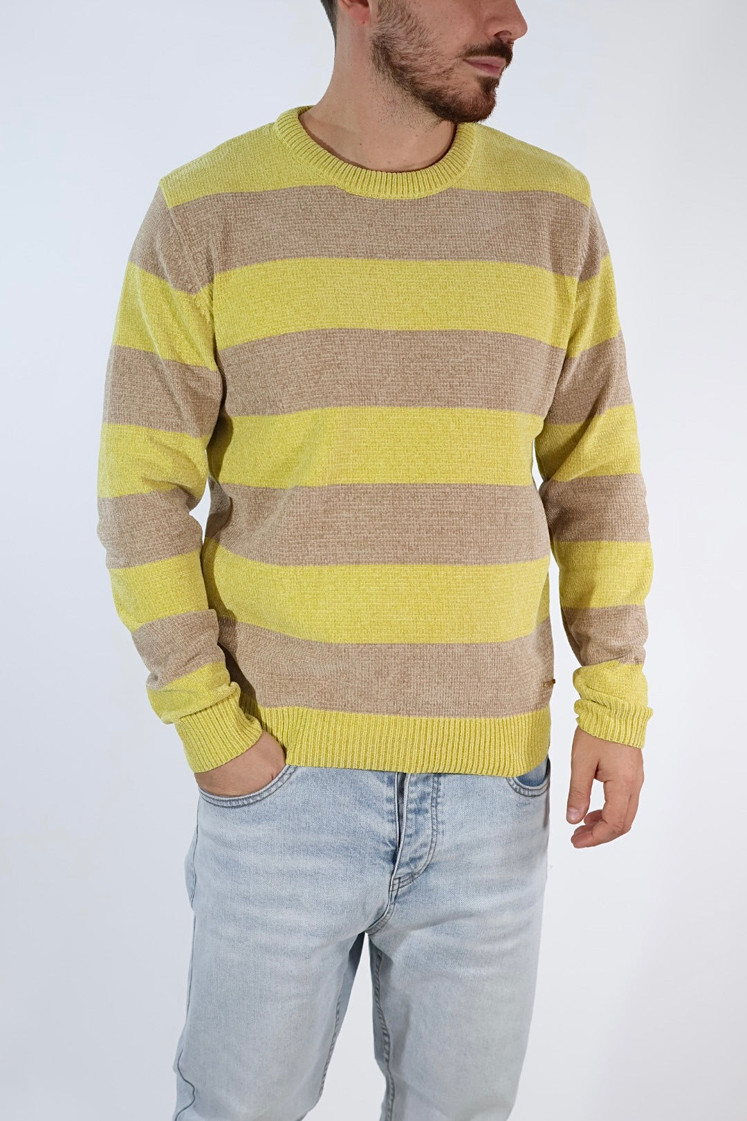 Maglione 635 ciniglia girocollo righe  GIANNI LUPO