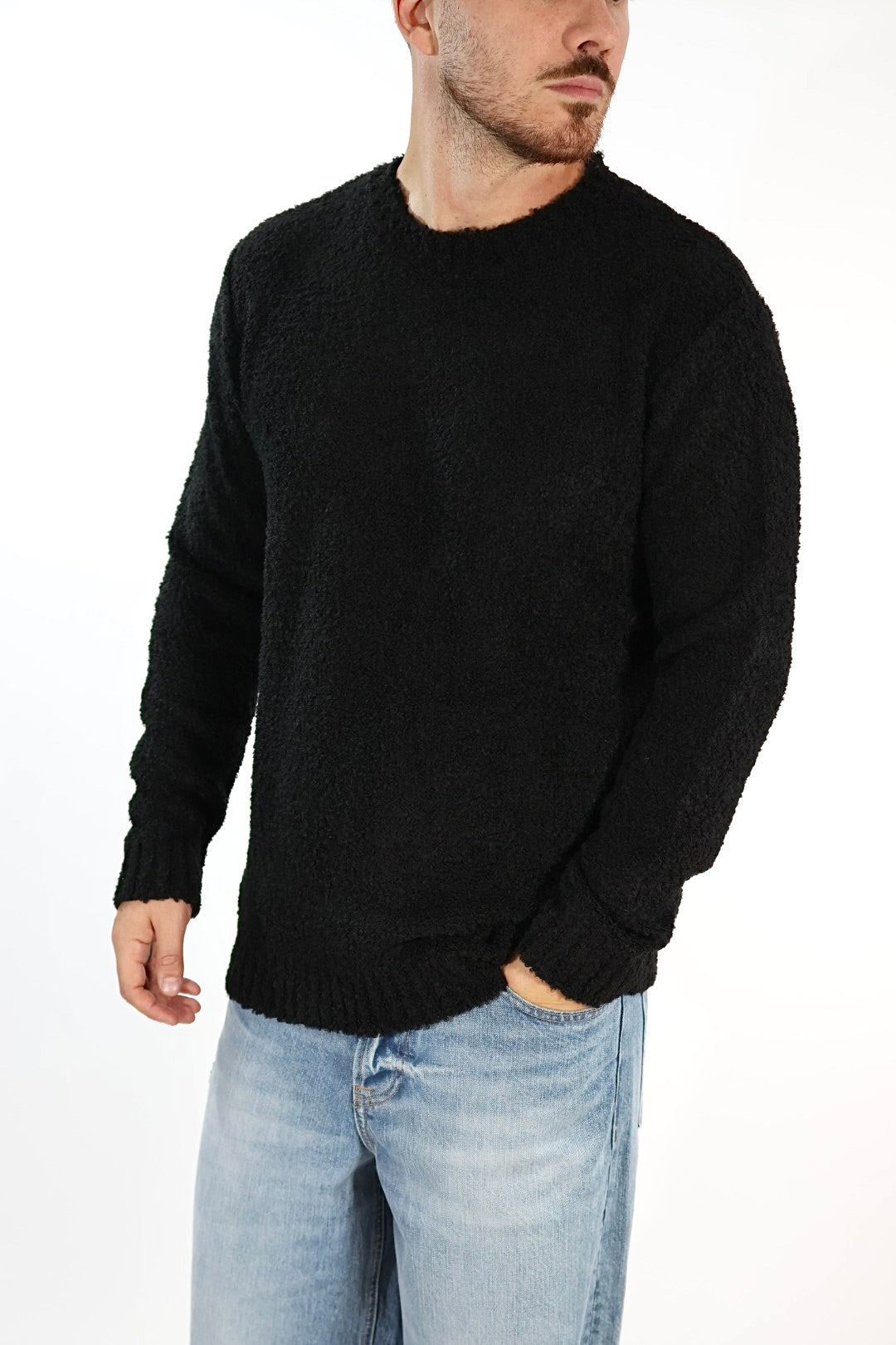 Maglione MACOMER001 nero giro bouclé BL11