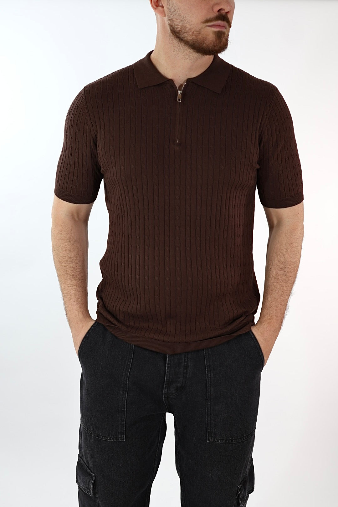 Polo in maglia viscosa con zip J.W