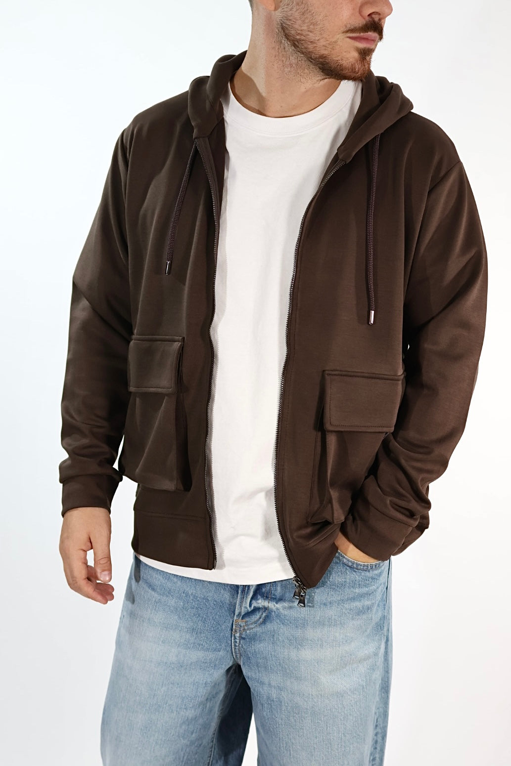 Felpa FI440162 moro viscosa cappuccio zip BL11
