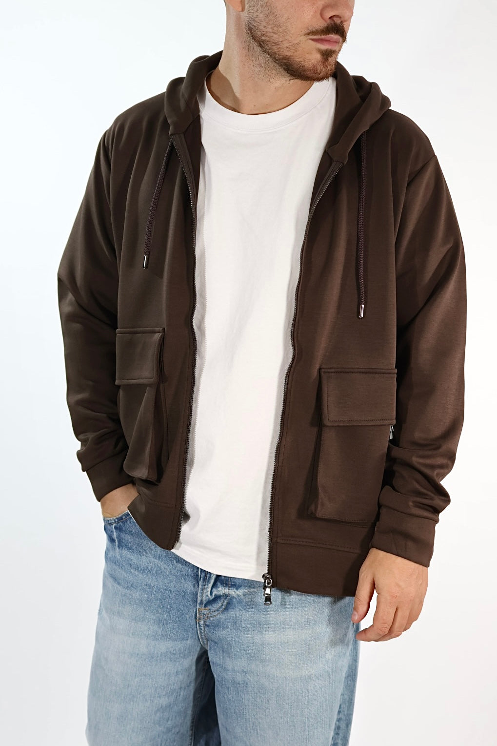Felpa FI440162 moro viscosa cappuccio zip BL11