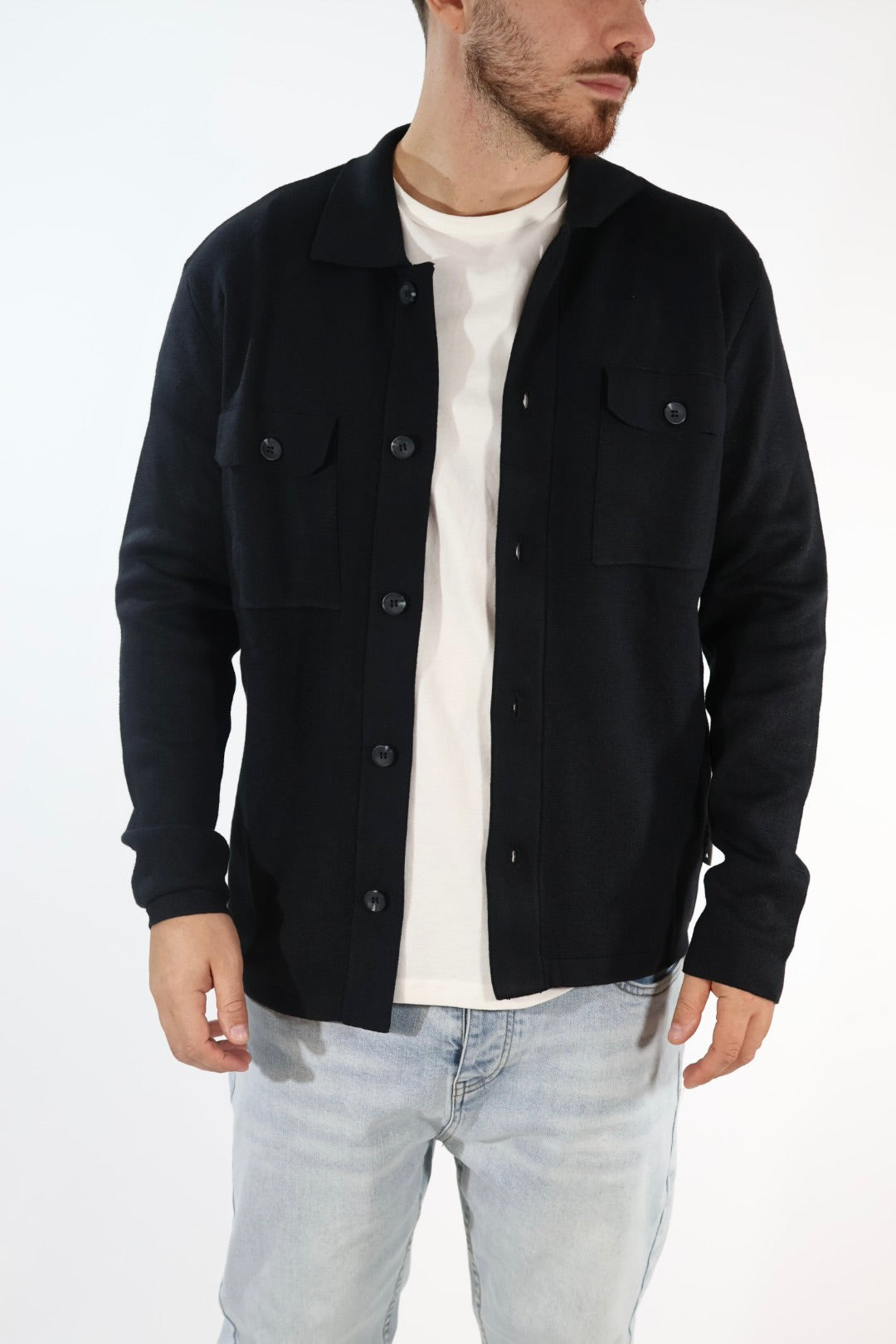Cardigan 044 polo punto milano nero BERNA