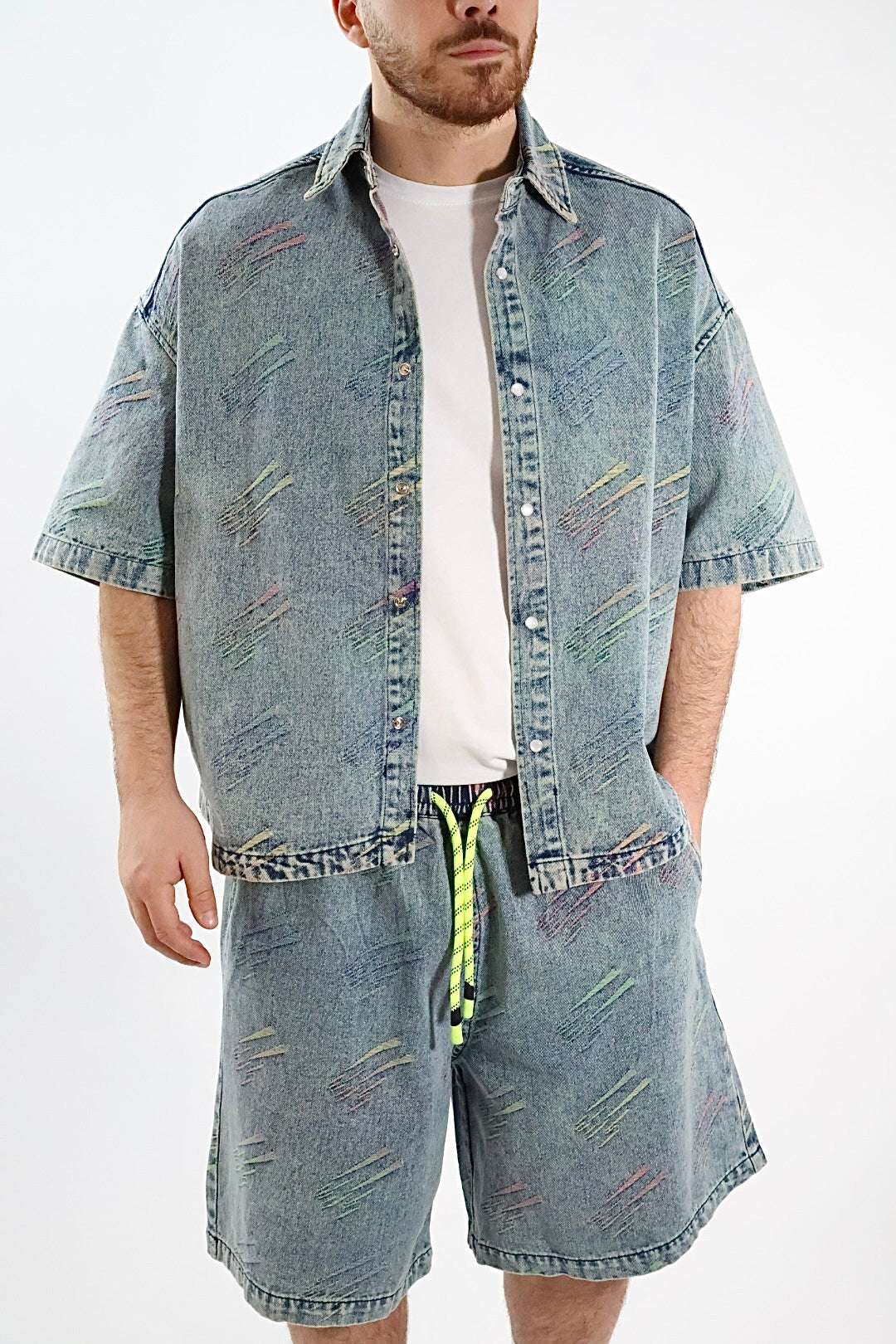 Camicia denim m/m triangoli fluo 231 BERNA