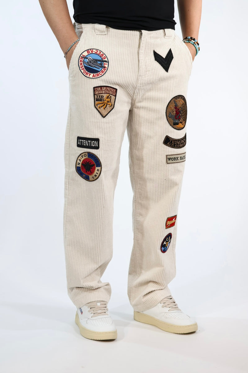 Pantalone 352 straight velluto e patch BERNA