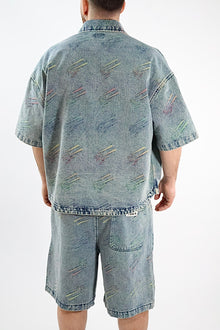 Camicia denim m/m triangoli fluo 231 BERNA