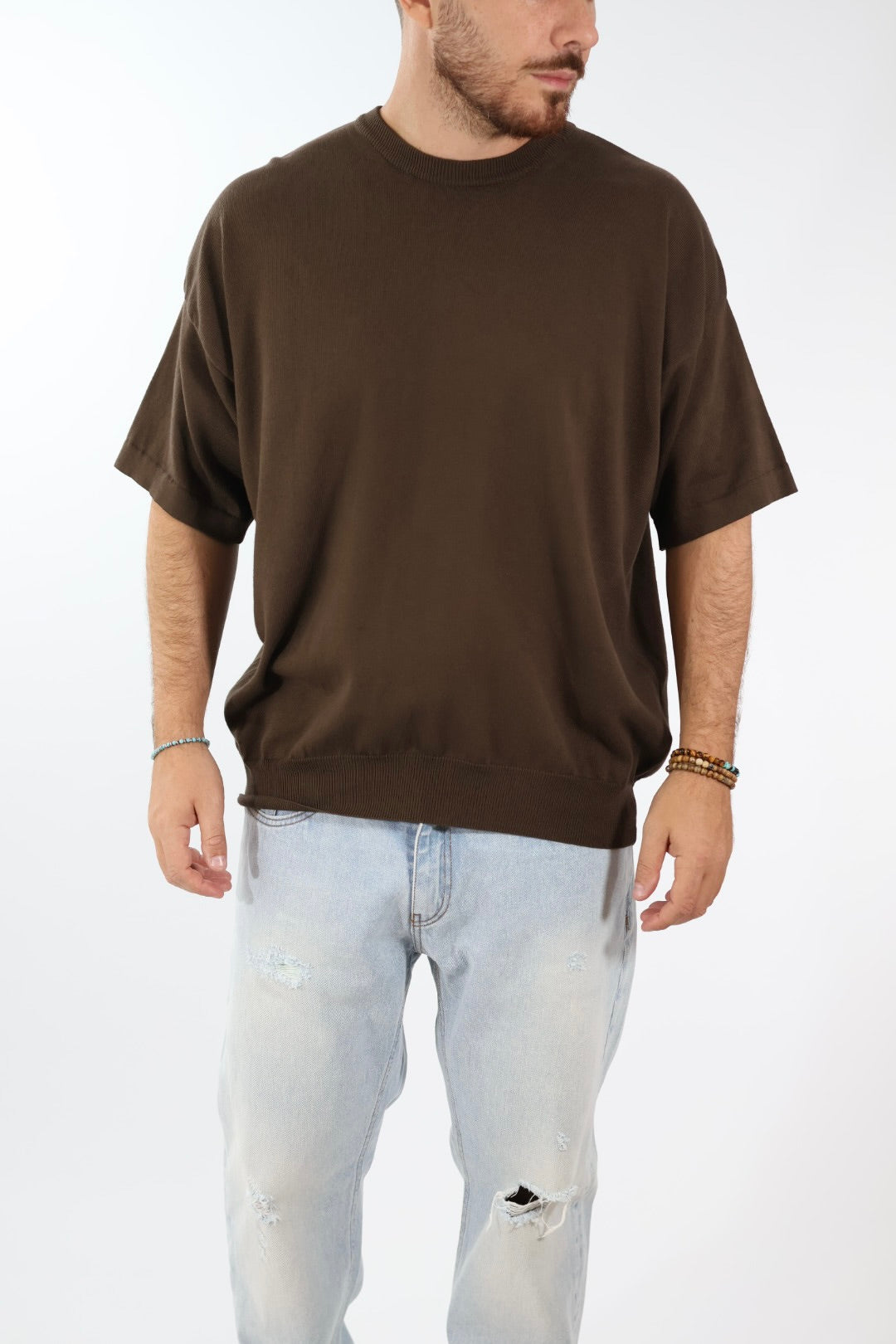 T shirt in maglia cropped over 432 BERNA