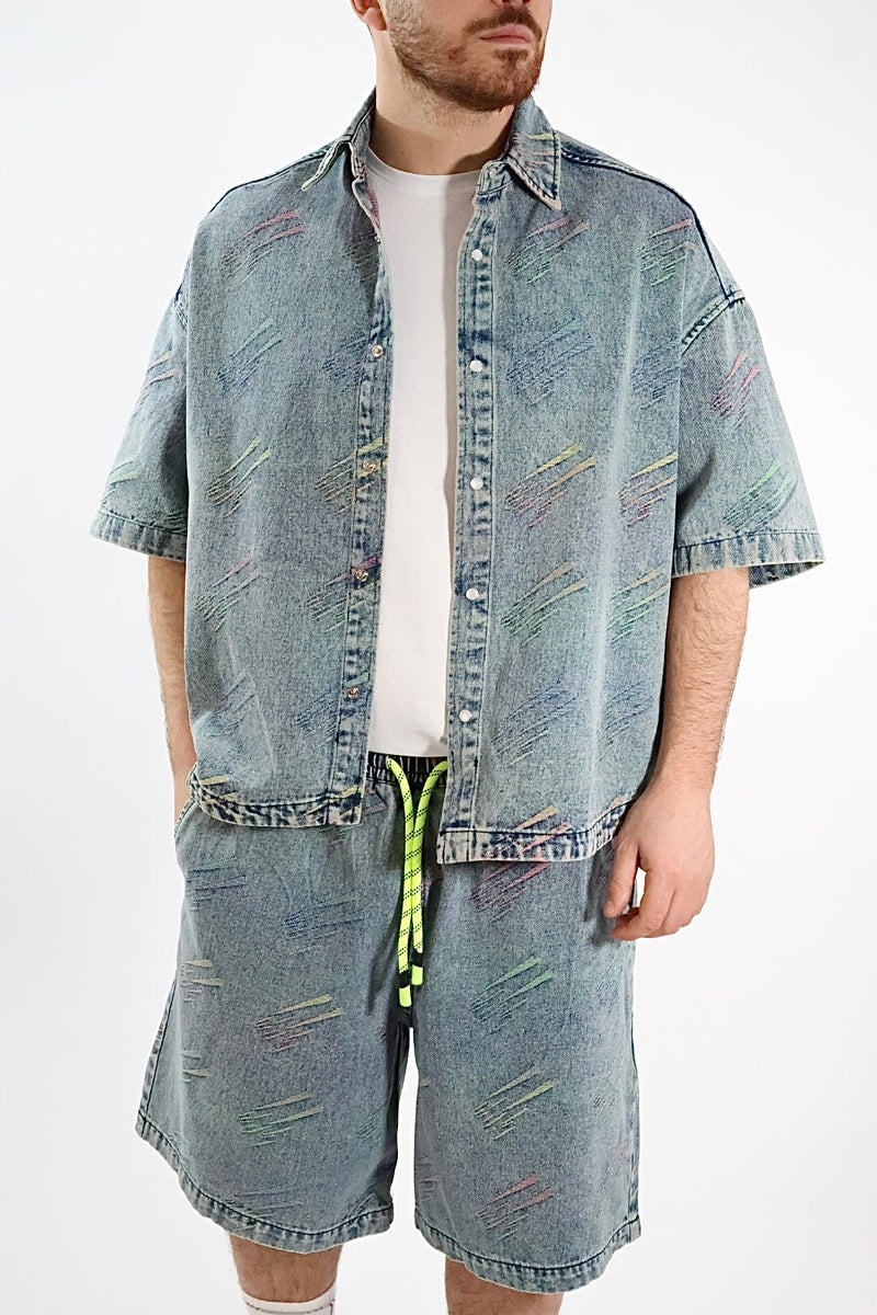 Camicia denim m/m triangoli fluo 231 BERNA