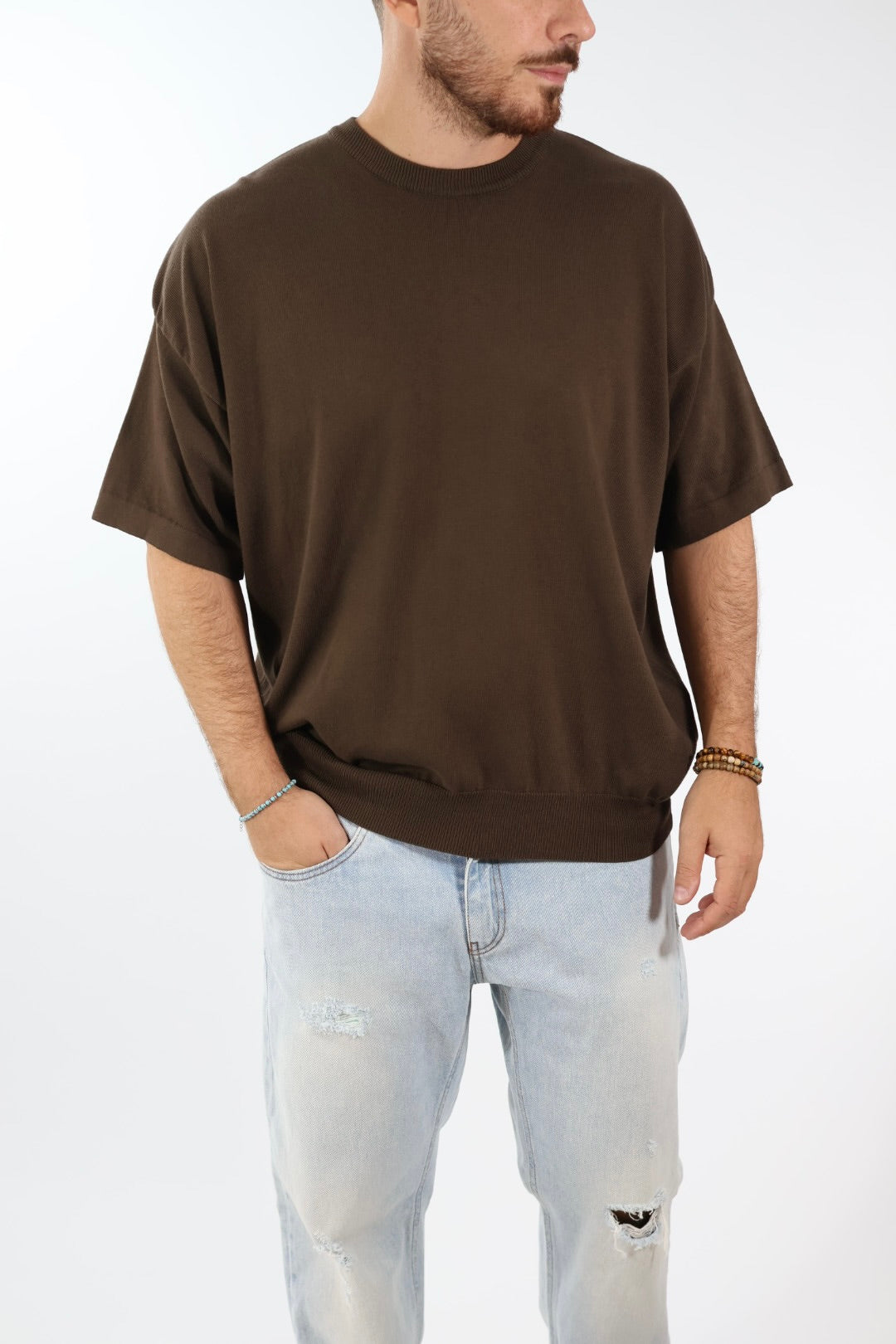 T shirt in maglia cropped over 432 BERNA