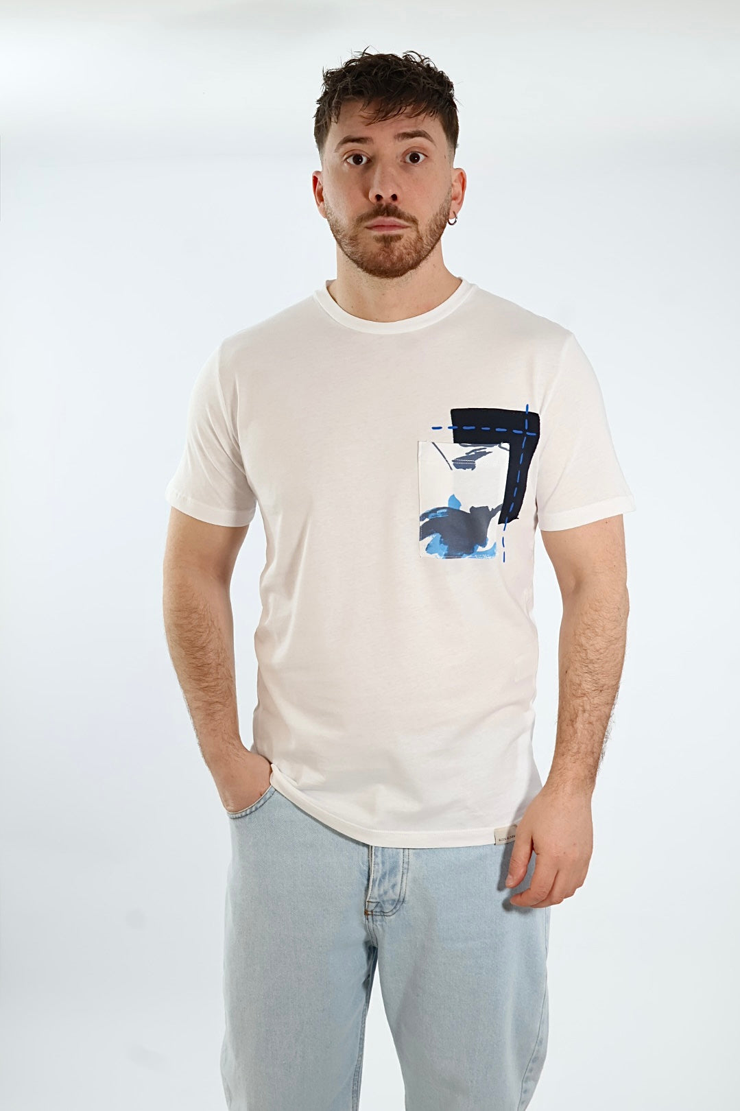 T shirt doppio taschino fiori 30  BL11