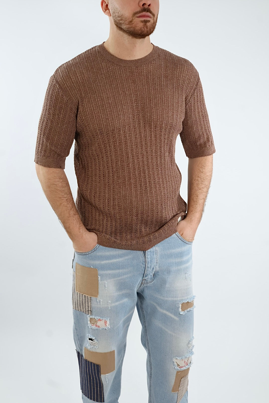 T shirt in maglia traforata gaggio 56 BL11