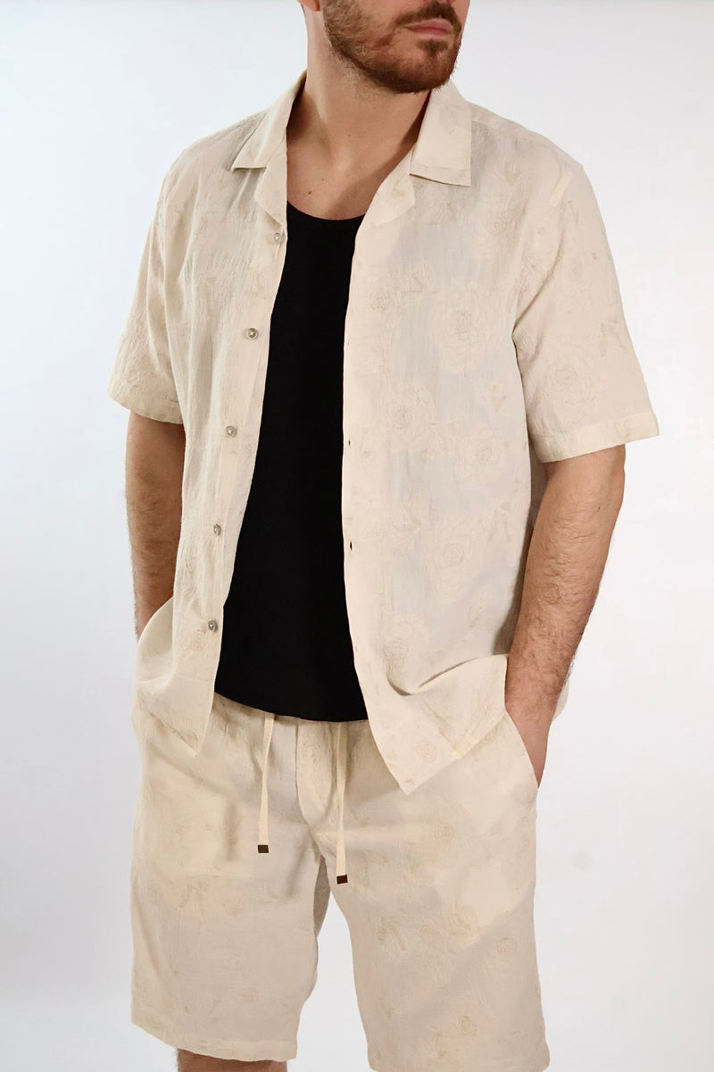 Camicia m/m jaquard ricami lino/cotone 830 BL11