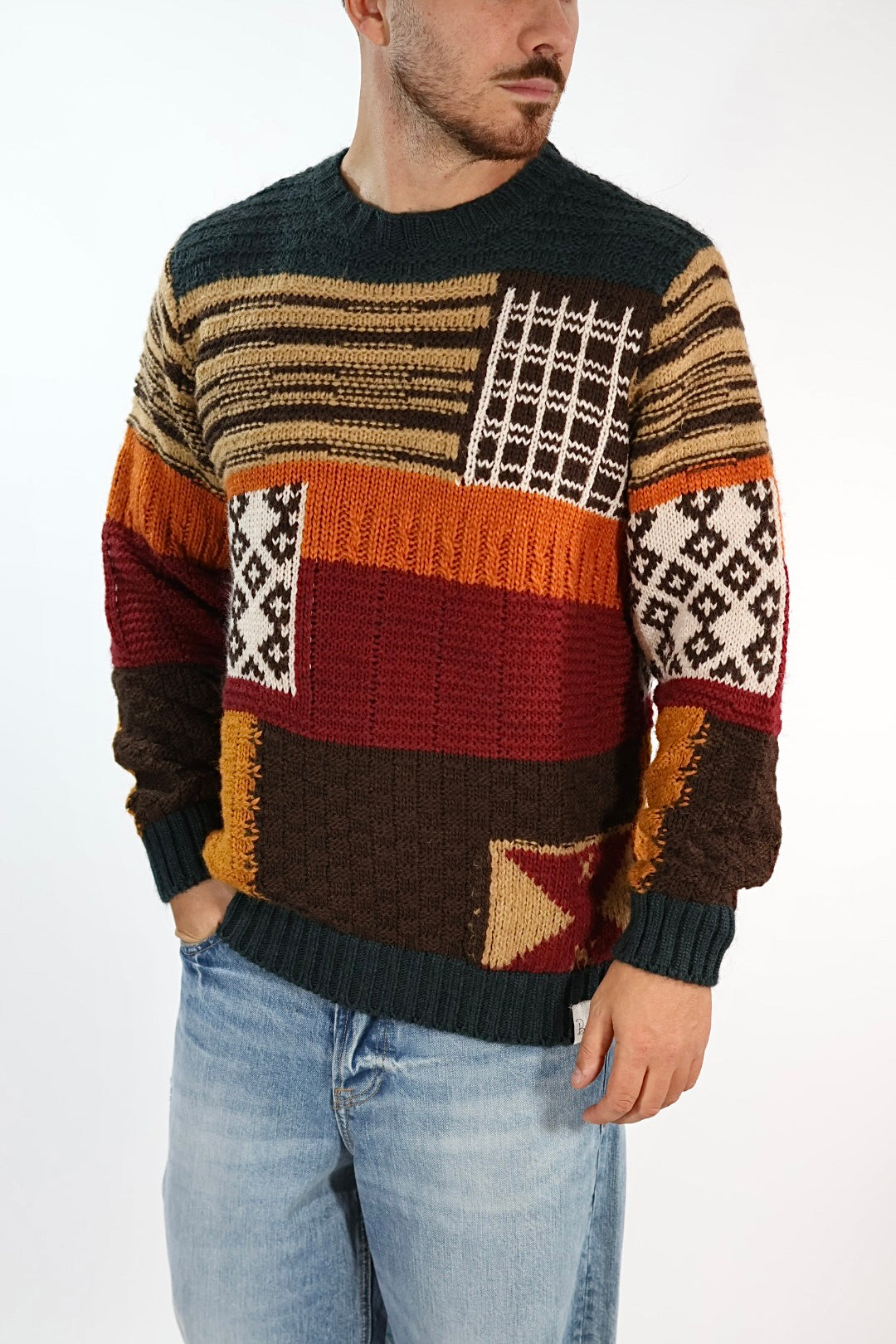 Maglione MA302130 lana punti jaquard BL11