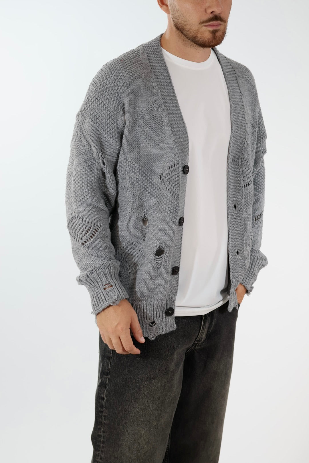 Cardigan strappi destroyed cropped fit  M54 OVERD