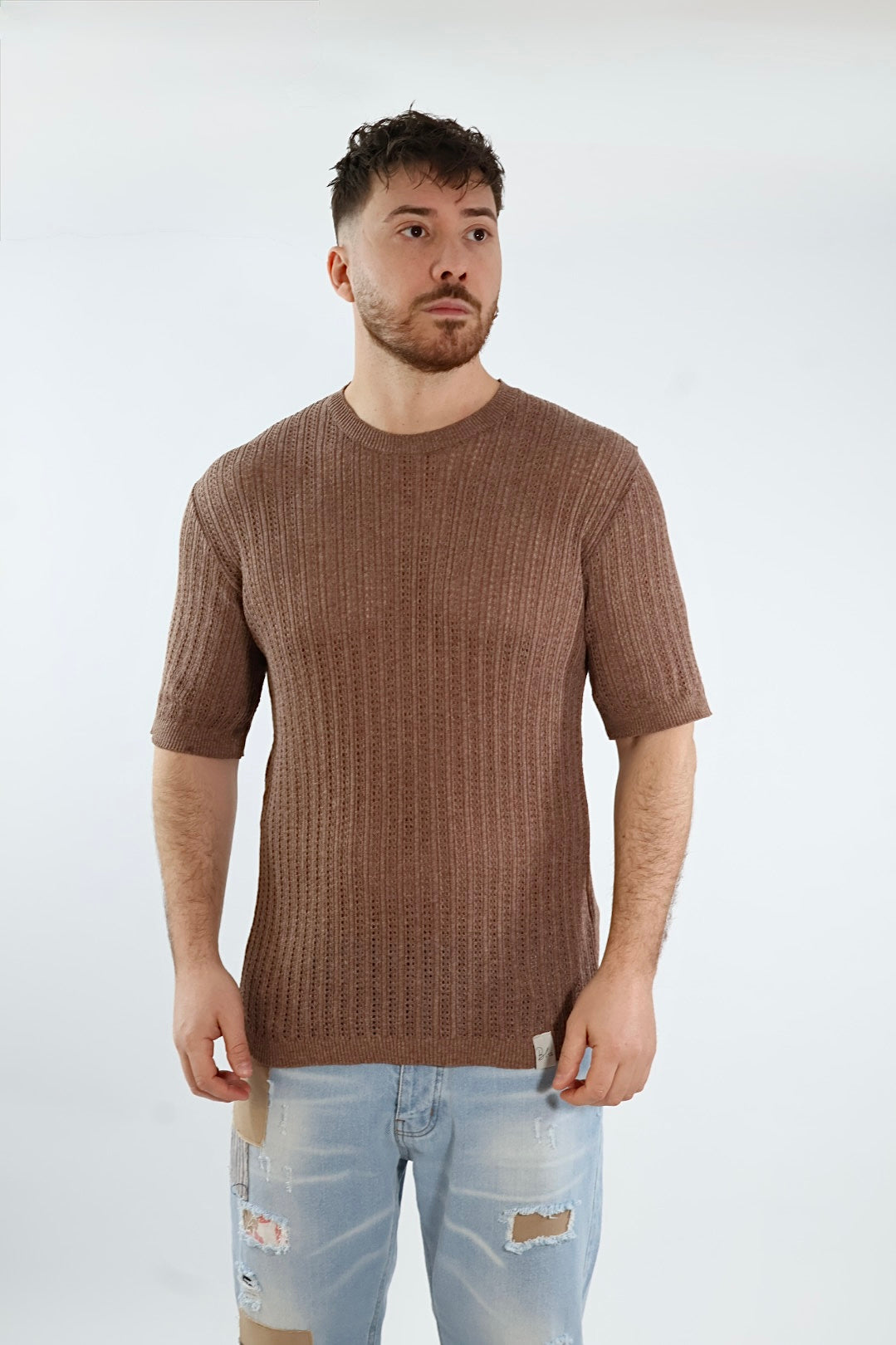 T shirt in maglia traforata gaggio 56 BL11