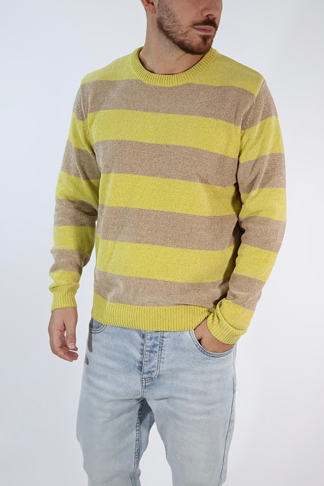 Maglione 635 ciniglia girocollo righe  GIANNI LUPO