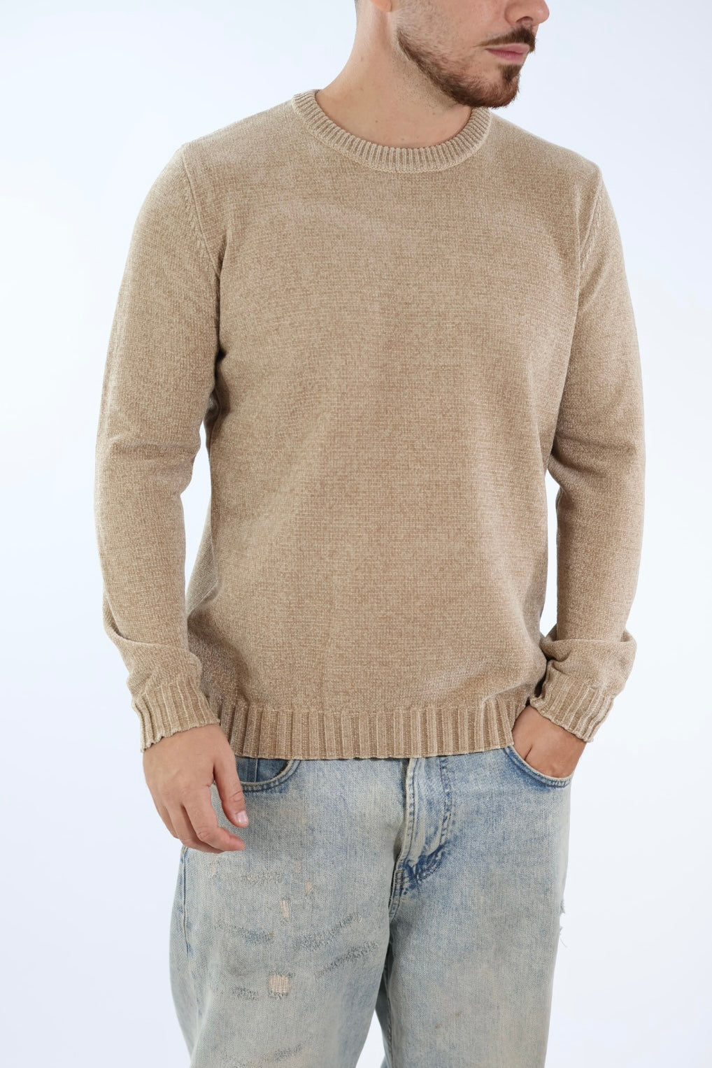 Maglione 363 girocollo ciniglia cammello LANDEK