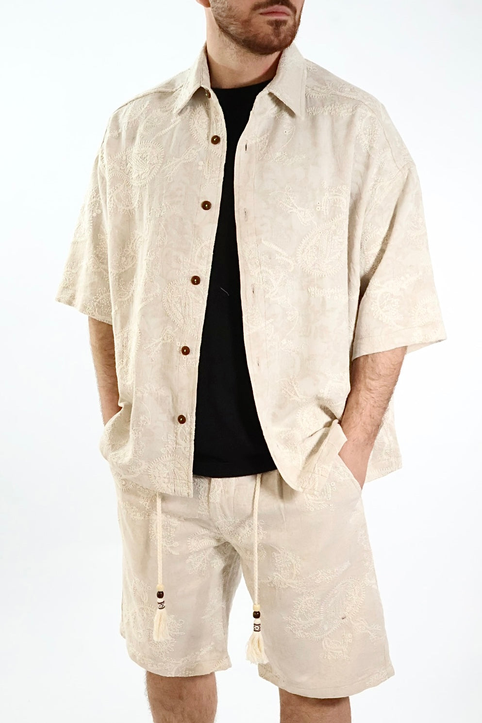 Camicia m/m paisley ricamato lino/cotone 255 BERNA