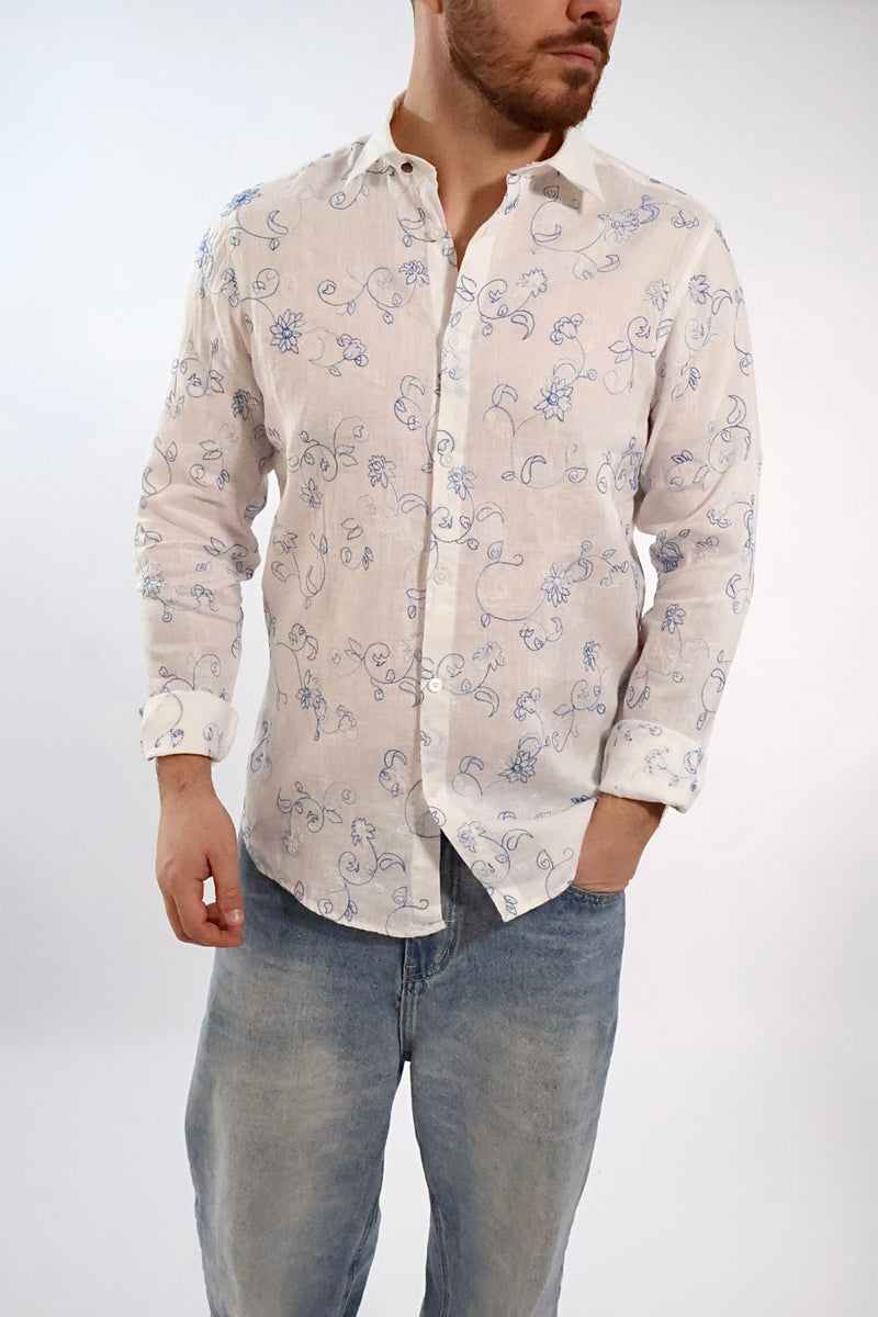 Camicia Lino ricami 837S  GIANNI LUPO