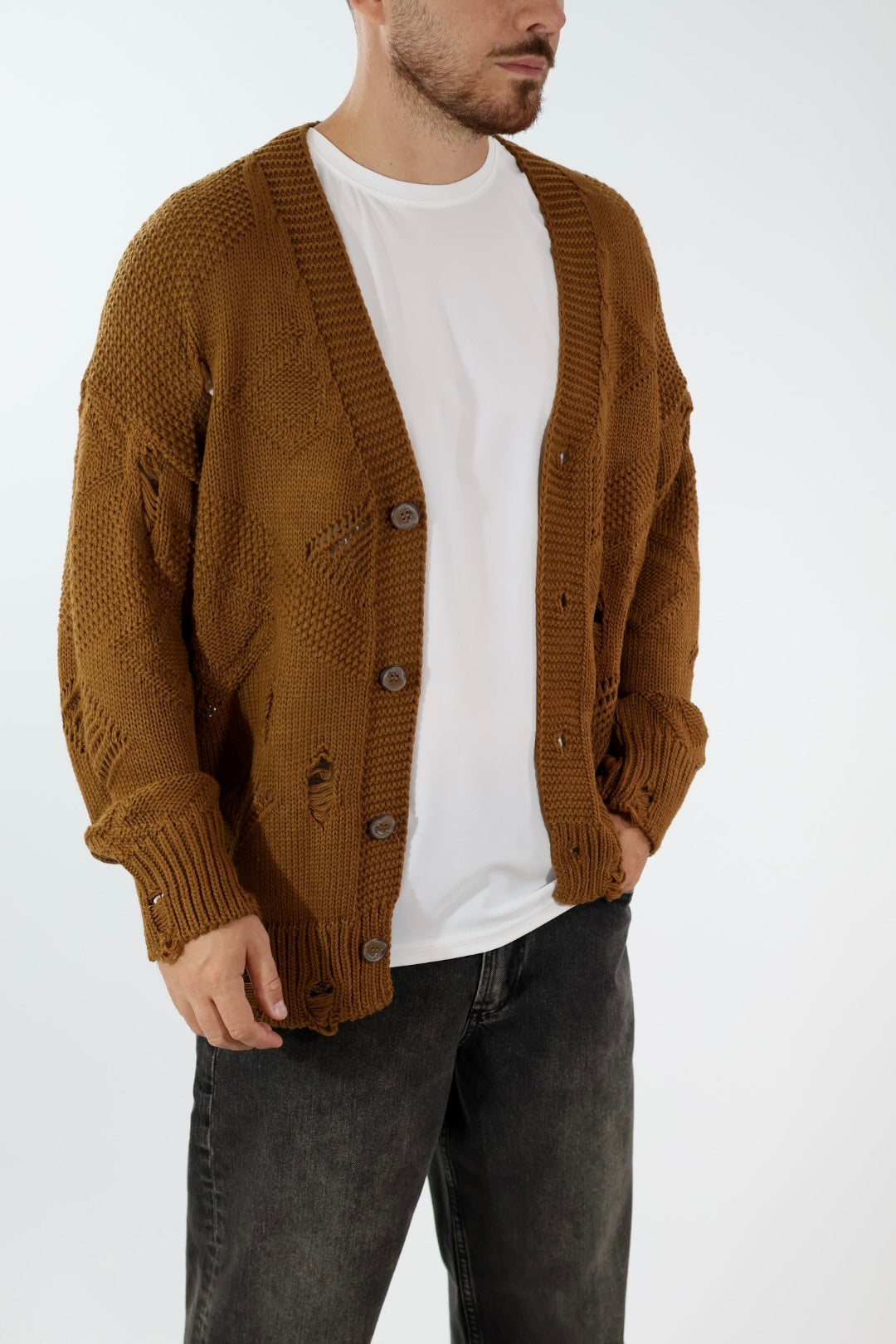Cardigan strappi destroyed cropped fit  M54 OVERD