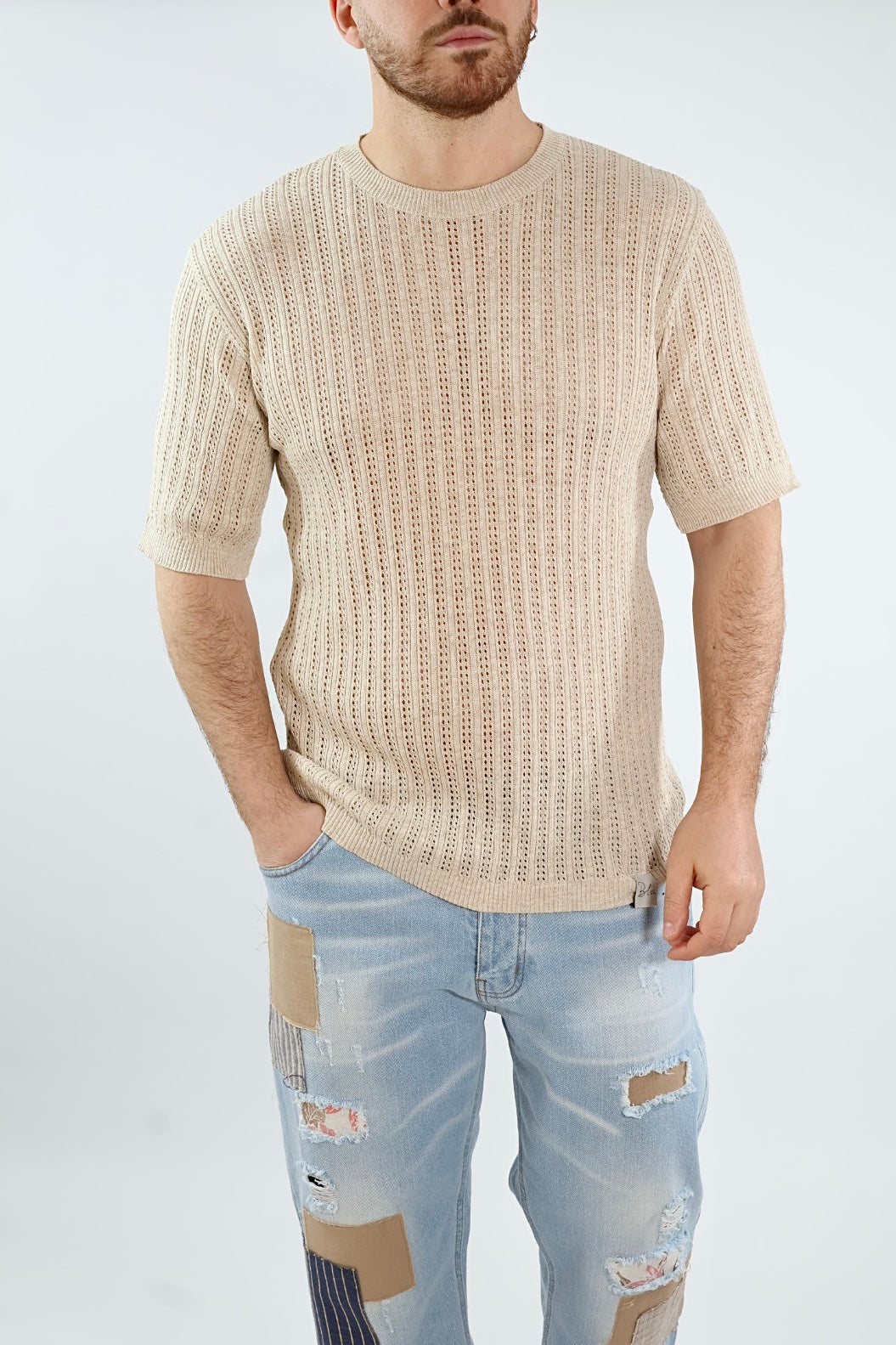 T shirt in maglia traforata gaggio 286 BL11