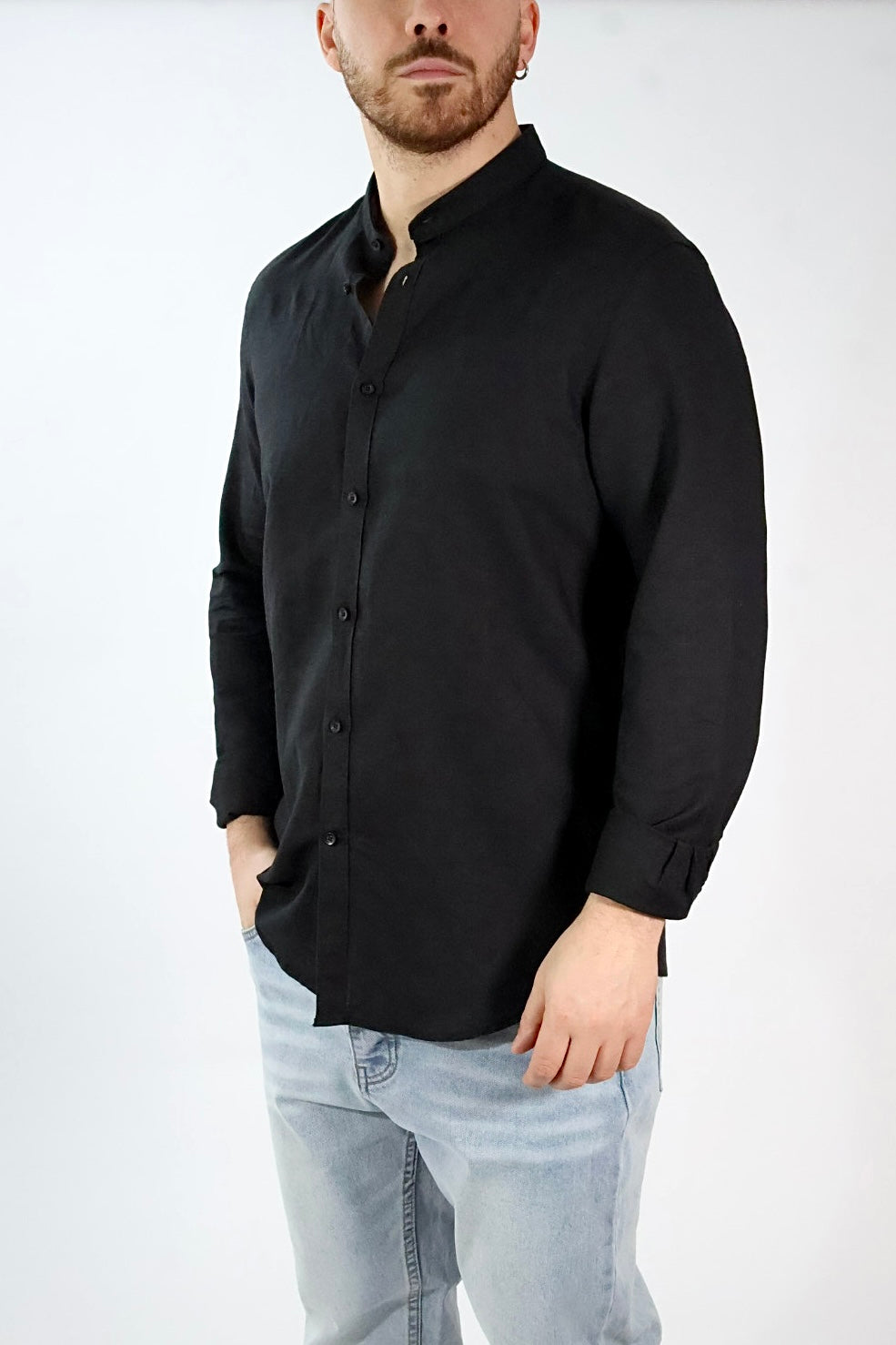 Camicia lino/cotone collo coreana C25 OVER-D