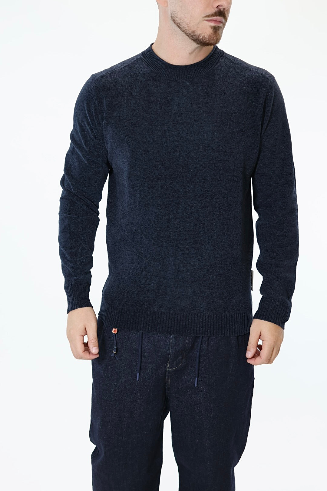 Maglioncino 049 blu navy girocollo ciniglia BERNA