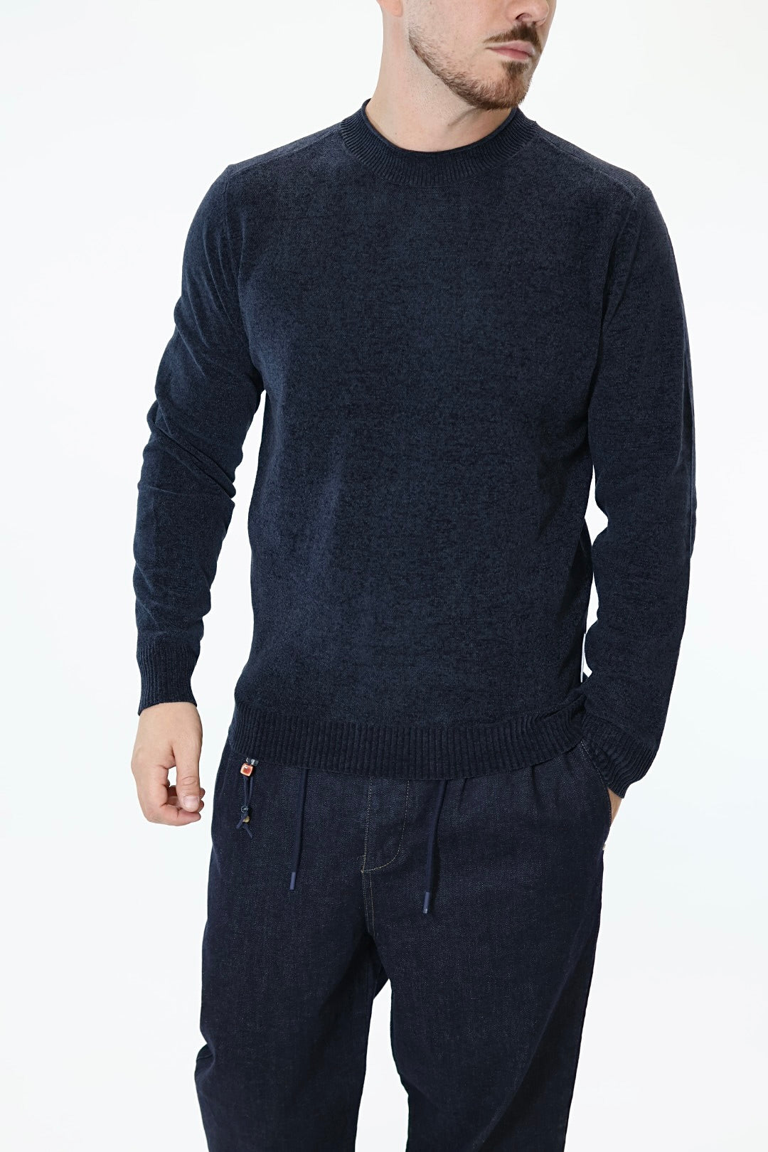 Maglioncino 049 blu navy girocollo ciniglia BERNA