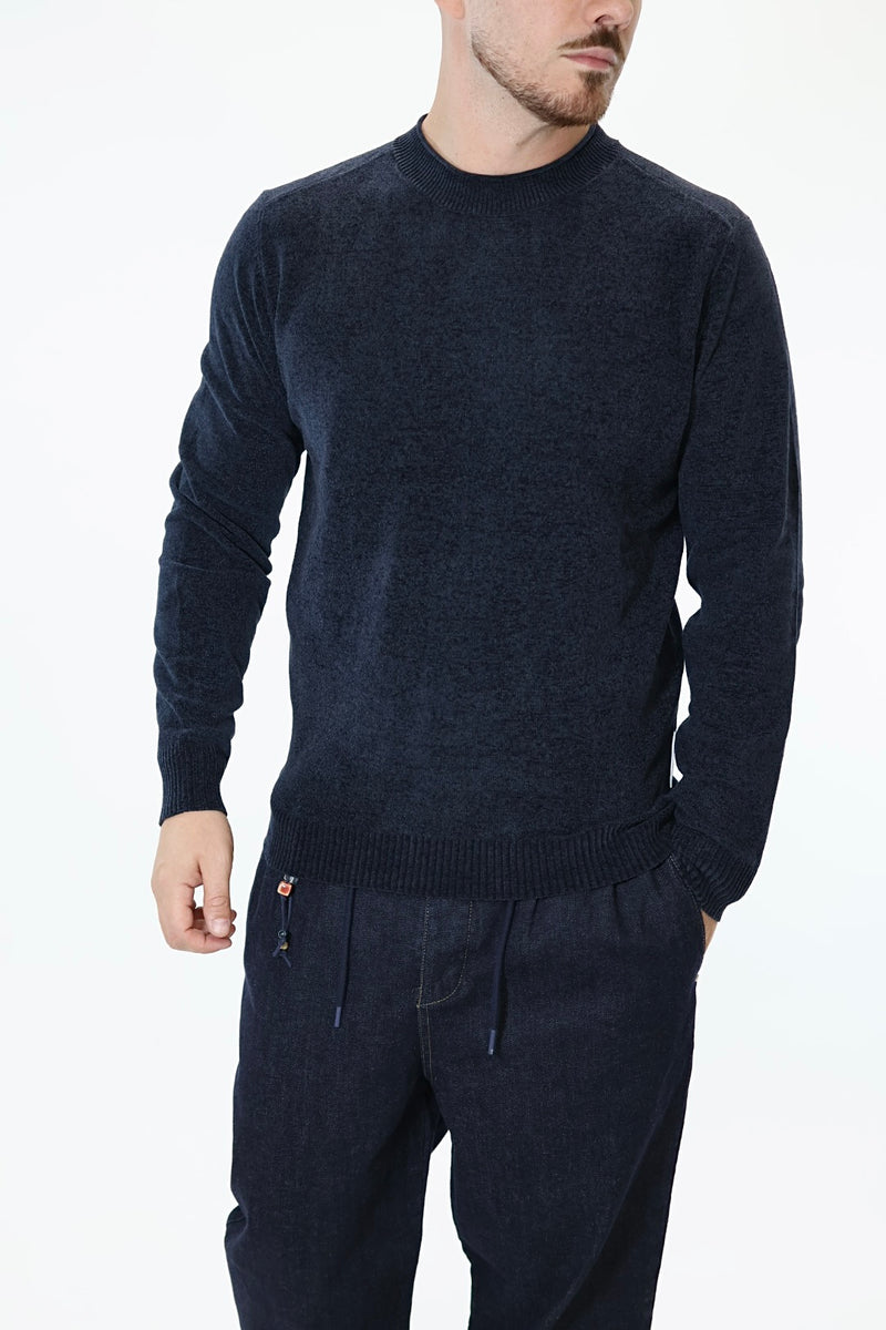 Maglioncino 049 blu navy girocollo ciniglia BERNA