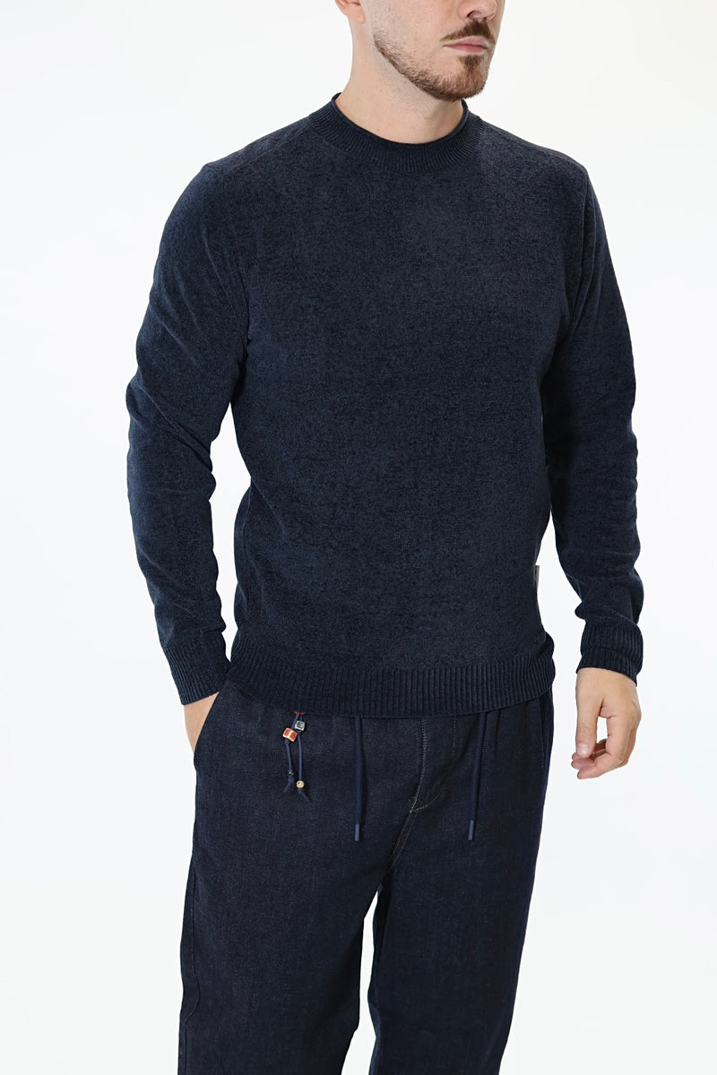 Maglioncino 049 blu navy girocollo ciniglia BERNA