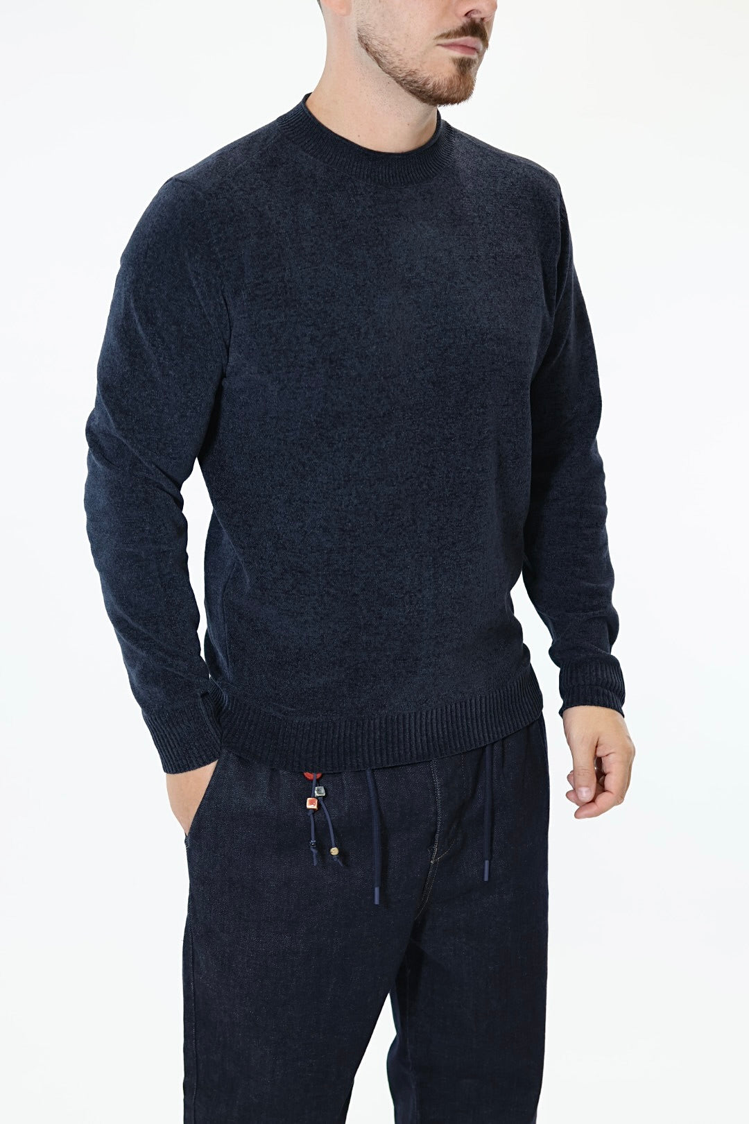 Maglioncino 049 blu navy girocollo ciniglia BERNA